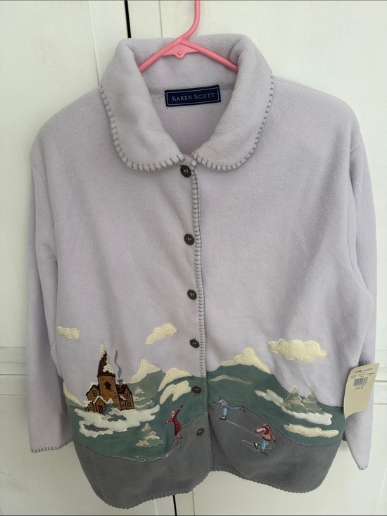 Karen Scott Jackets & Blazers - Karen Scott Light Lavender Fleece Scenic Button-Up Jacket